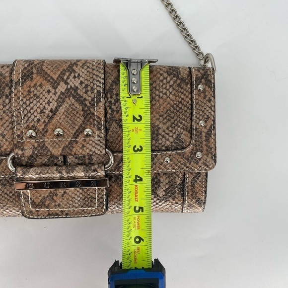 GUESS Snakeskin Clutch Handbag With Silver Shoulder Chain - Picture 9 of 14